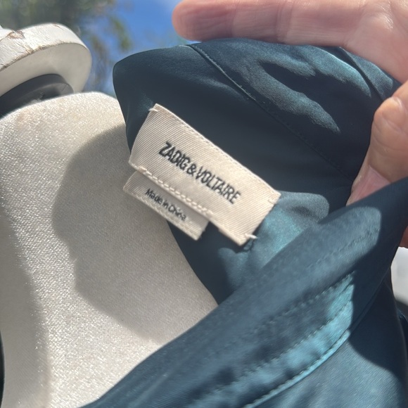 Zadig & Voltaire Green Remember Satin Long Sleeve V Neck Dress Party Going out M - Picture 11 of 11